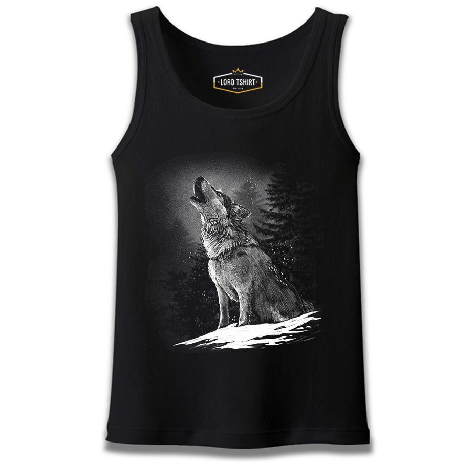 Wolf Howling at the Moon Realistic Black Men's Athlete