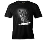 Wolf Howling at the Moon Realistic Siyah Erkek Tshirt