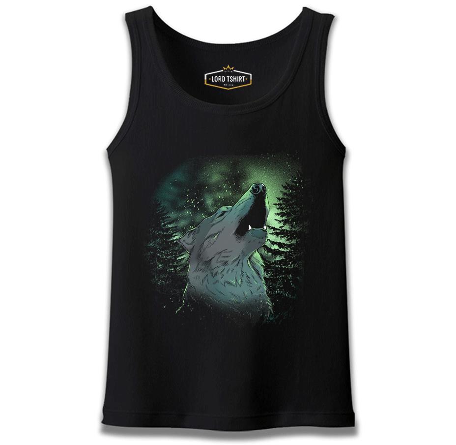 Wolf Howling in a Green Light Forest Black Men's Athlete