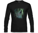 Wolf Howling in a Green Light Forest Black Men's Sweatshirt