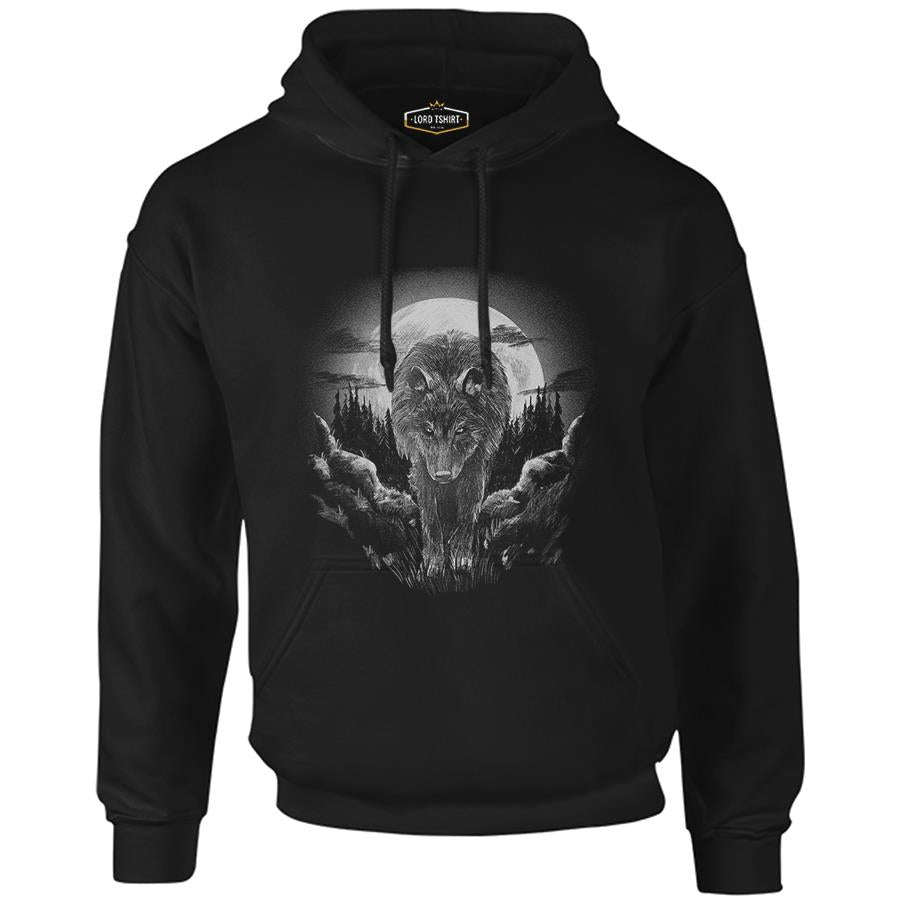 Wolf Walking in the Moonlight Black Men's Zipperless Hoodie