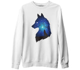 Wolfs at Night Beyaz Erkek Kalın Sweatshirt