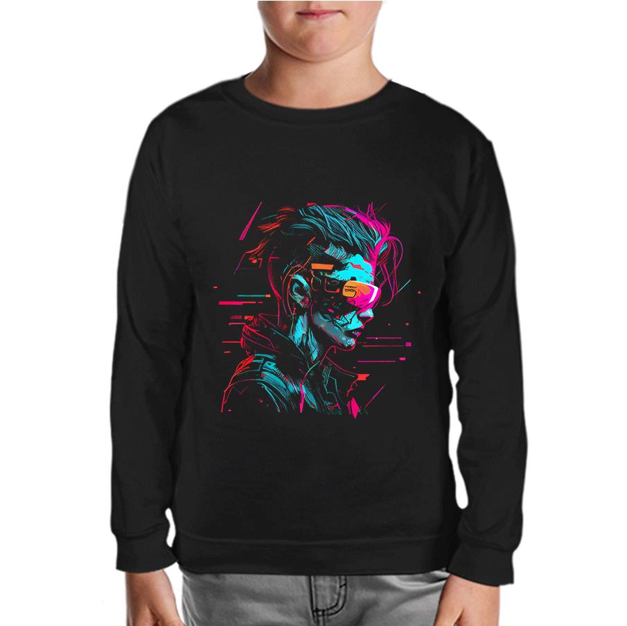 Woman Wearing VR Glasses Black Kids Sweatshirt