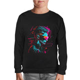 Woman Wearing VR Glasses Black Kids Sweatshirt