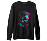 Woman Wearing VR Glasses Siyah Erkek Kalın Sweatshirt