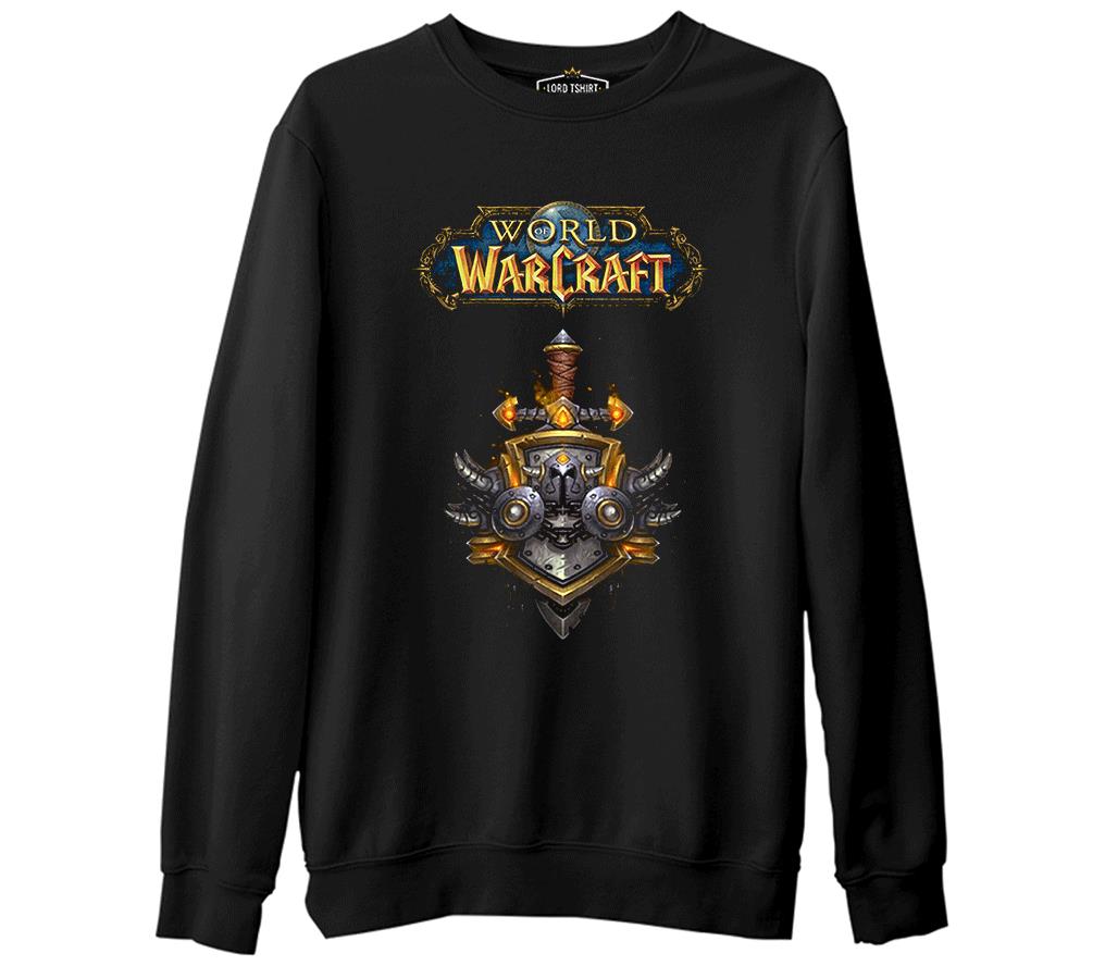 World of Warcraft - Logo  Siyah Erkek Kalın Sweatshirt