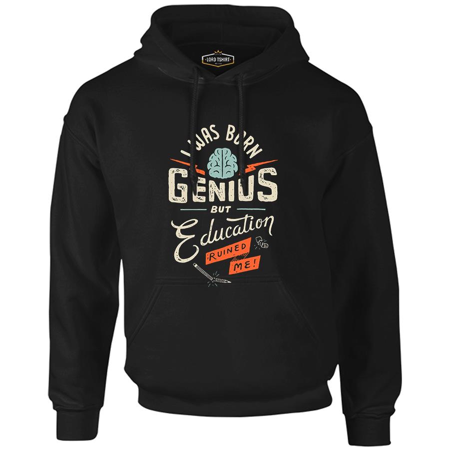 Text - Genius Black Men's Zipperless Hoodie