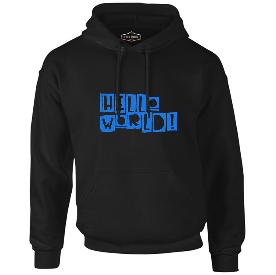 Text - Hello World Black Men's Zipperless Hoodie
