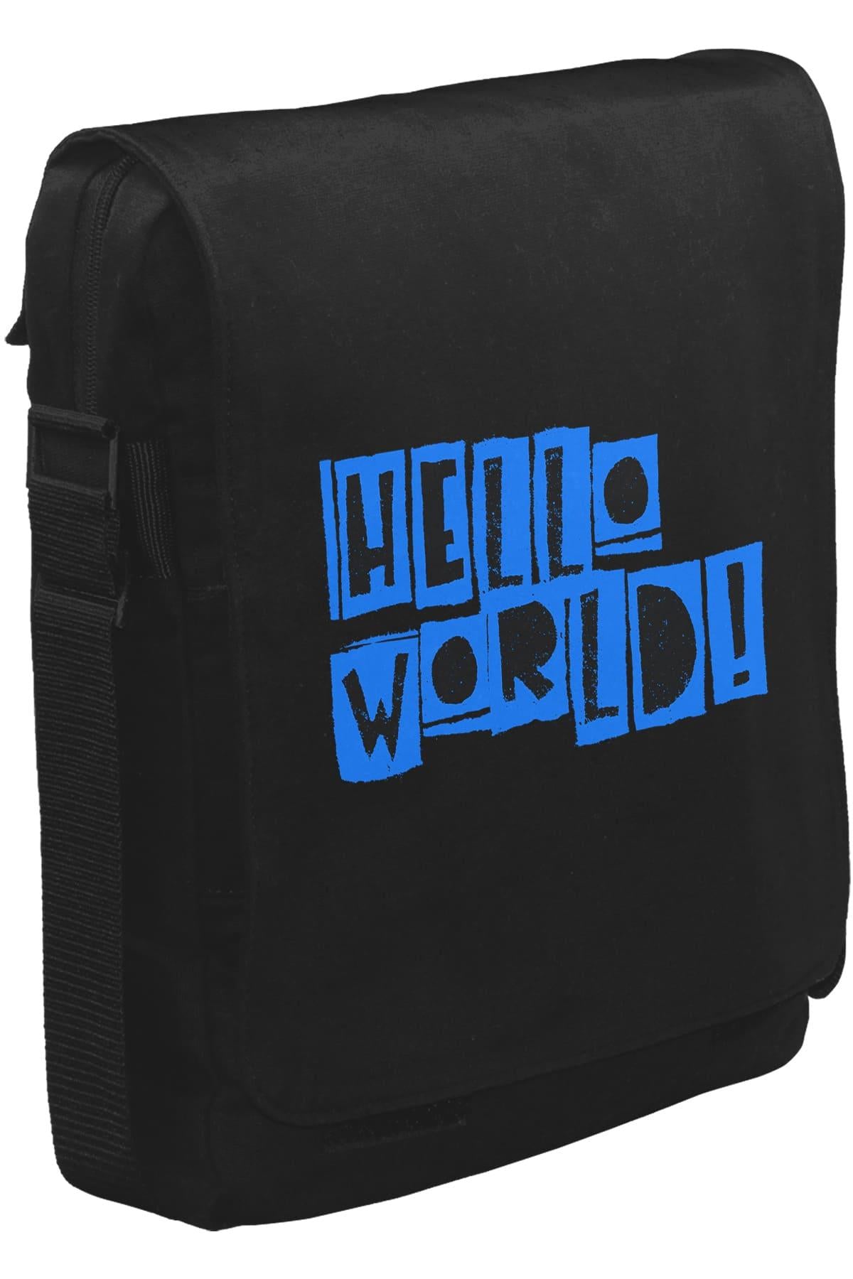 Yazı - Hello World Unisex Siyah Postacı Çanta