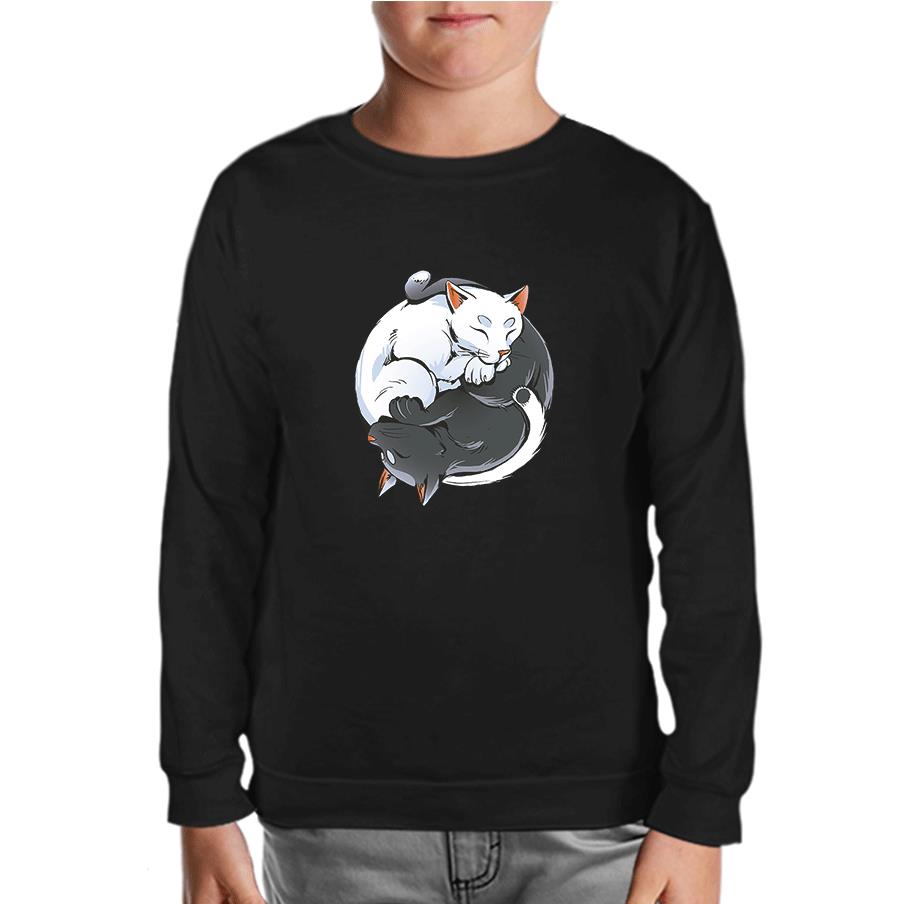 Yin Yan Cats Black Kids Sweatshirt