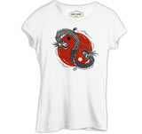 Yin Yan Illustration with Two Dragons White Women's Tshirt