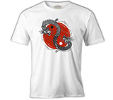Yin Yan Illustration with Two Dragons White Men's Tshirt 