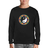 Yin Yan Symbol in the Middle of Mandala Design Black Kids Sweatshirt