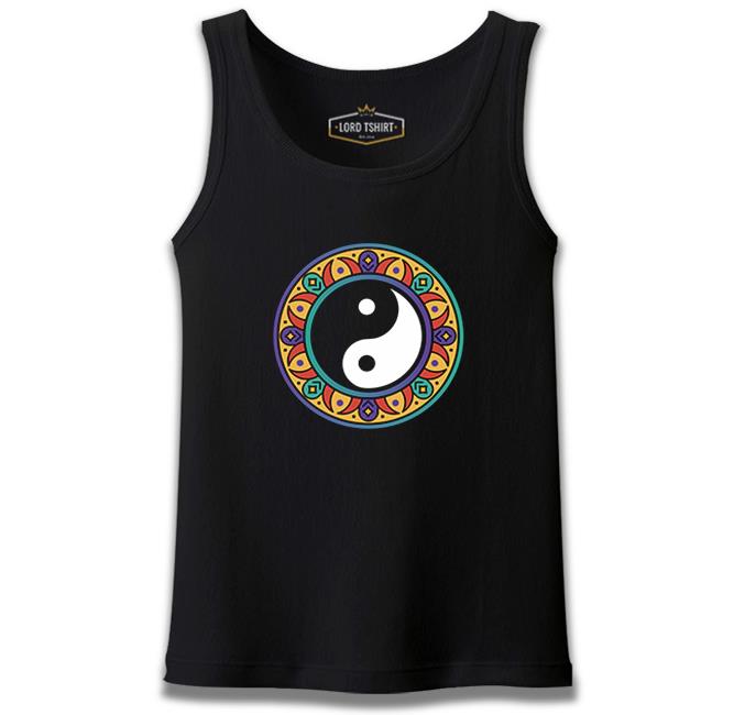 Yin Yan Symbol in the Middle of Mandala Design Siyah Erkek Atlet