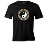 Yin Yan Symbol in the Middle of Mandala Design Black Men's Tshirt