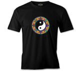 Yin Yan Symbol in the Middle of Mandala Design Black Men's Tshirt