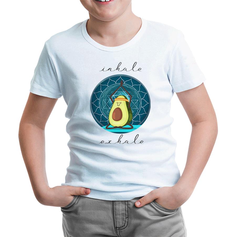 Yoga - Avocado Inhale Beyaz Çocuk Tshirt