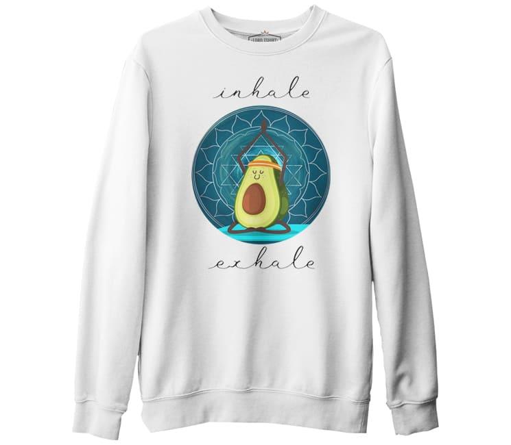 Yoga - Avocado Inhale Beyaz Erkek Kalın Sweatshirt