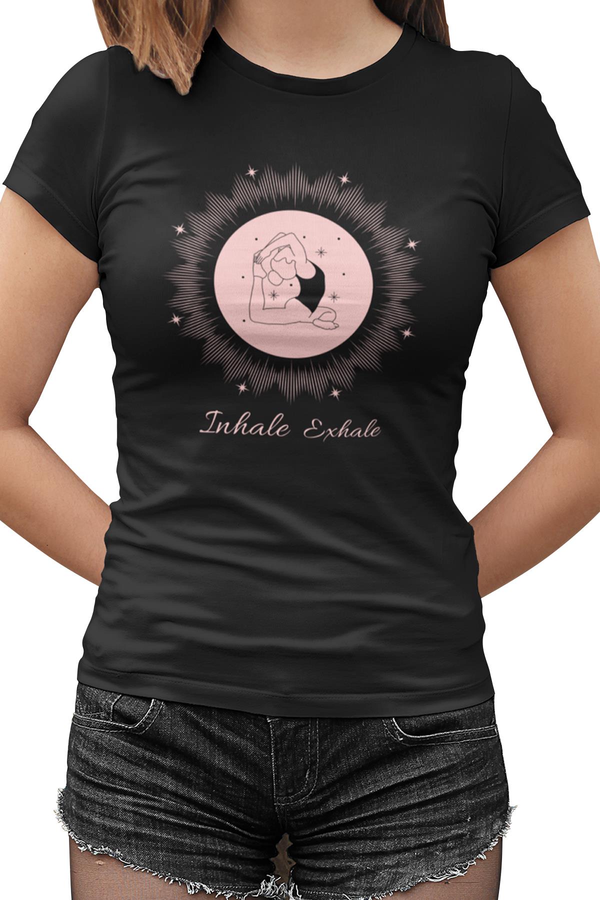 Yoga Inhale Exhale Siyah Kadın Tshirt