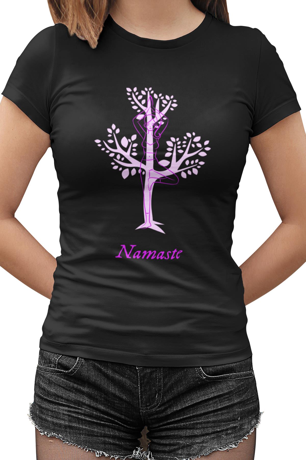 Yoga Namaste Siyah Kadın Tshirt