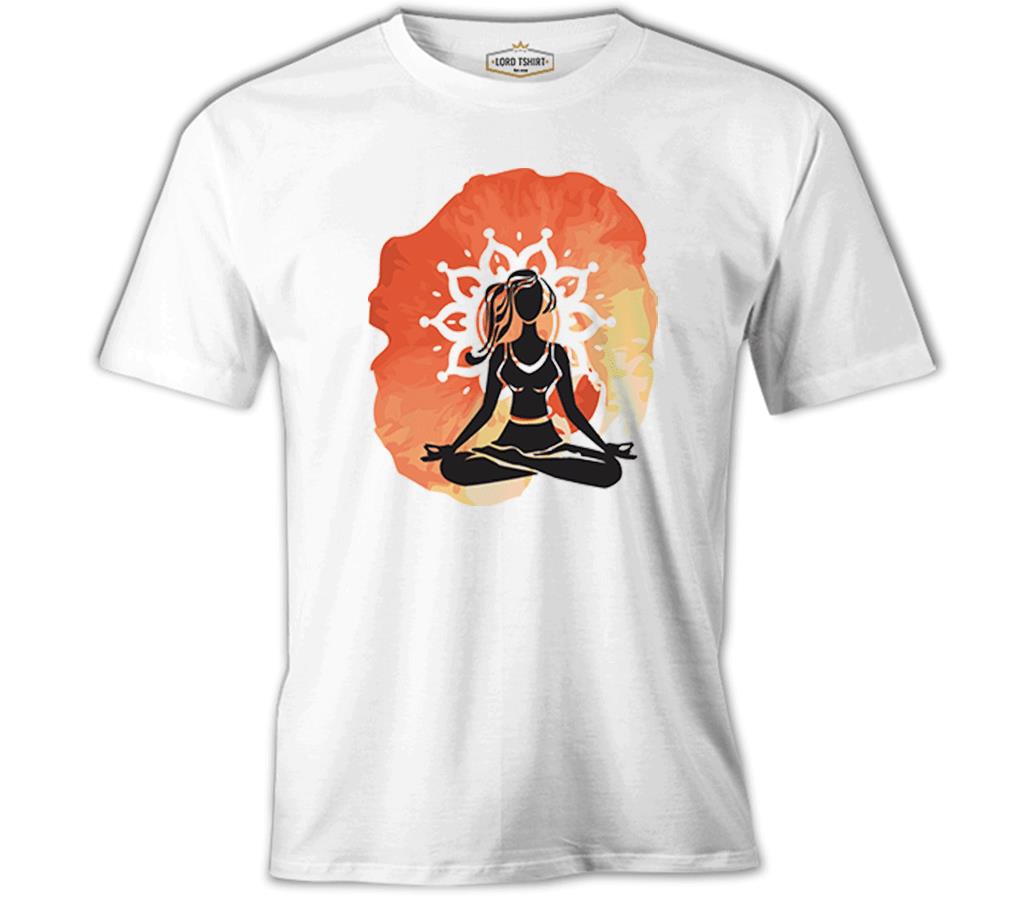 Yoga - Sukhasana Beyaz Erkek Tshirt