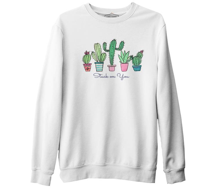 You Get Stuck by a Cactus Beyaz Erkek Kalın Sweatshirt